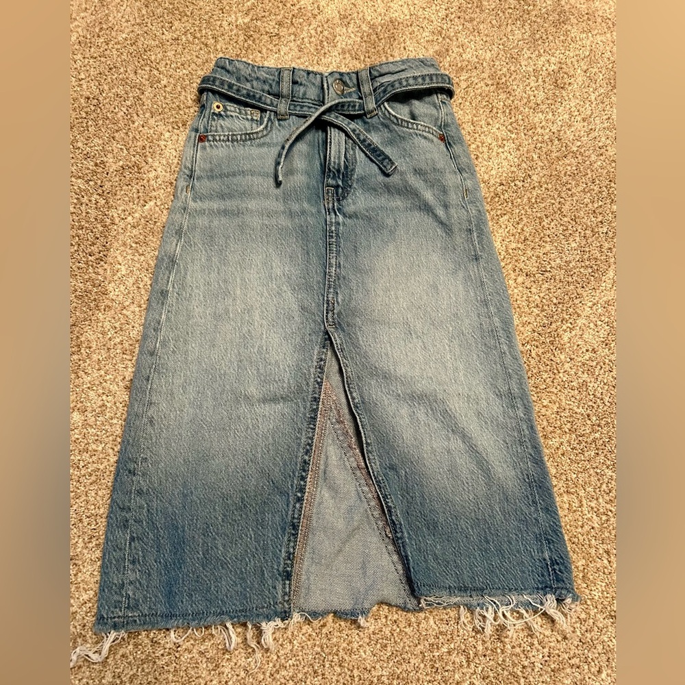 Zara Girls’ Blue Denim Midi Skirt